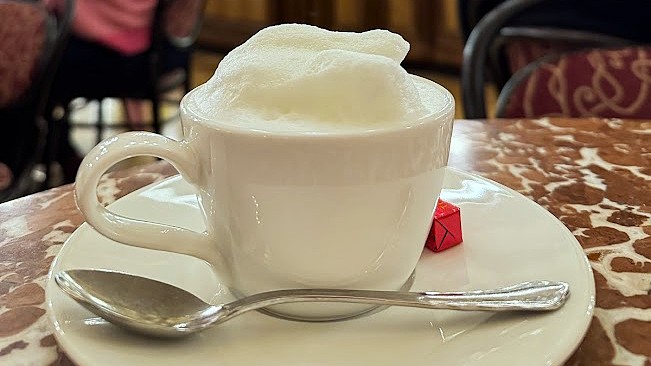 ウィーン発祥のコーヒー、アインシュペナー。すごく混んでいましたが、すぐにいただけました