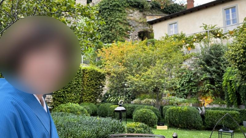 そして、楽しみにしていたCucinaでの最終日ディナーは、妻は和服で臨みました。写真にあるように、Cucinaから部屋の窓も見えました!