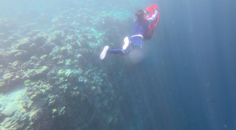 シーボブ(水中スクーター)で勢いよく海を移動!