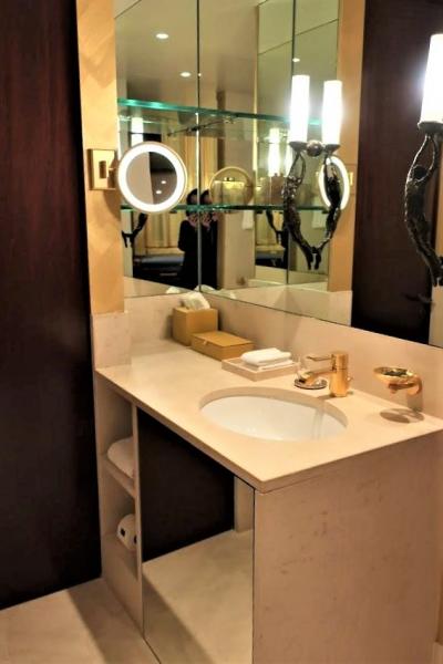 洗面スペースには拡大鏡も大きな鏡もあります