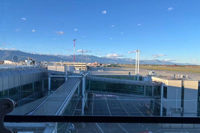 遠くに見える雄大なアルプスの山々