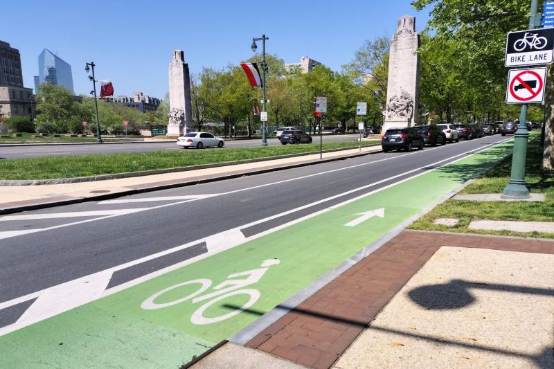 緑のレーンが自転車専用。市内の道路はよく整備されていました
