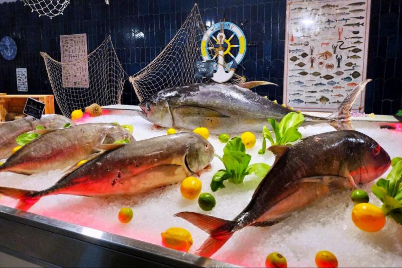 大きなお魚が並んでいて、本物の市場に来たようでワクワクします