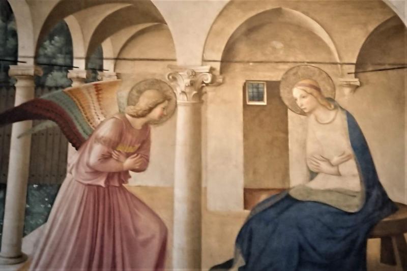 サン・マルコ美術館にあるフラ・アンジェリコのフレスコ画、受胎告知