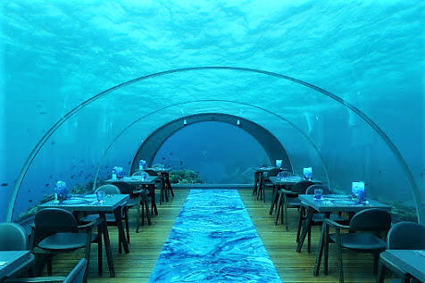 オールガラスで海の中にいるような水中レストラン