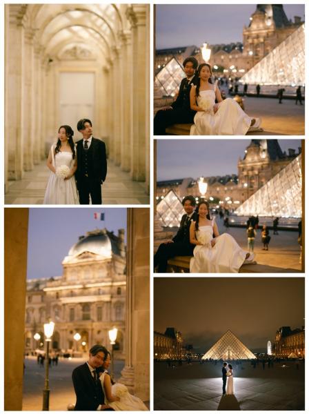 夜のパリでウェディングフォト