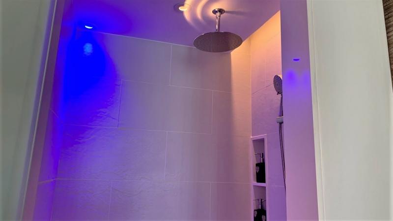 ムーディーな照明のあるシャワールーム