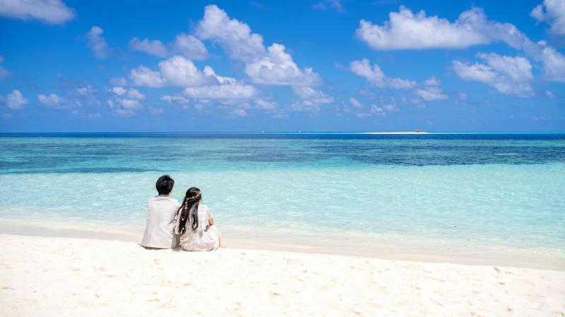 フォトツアーで撮影していただいた写真。リゾート内の綺麗な海を背景に好きなポーズで撮影できました！