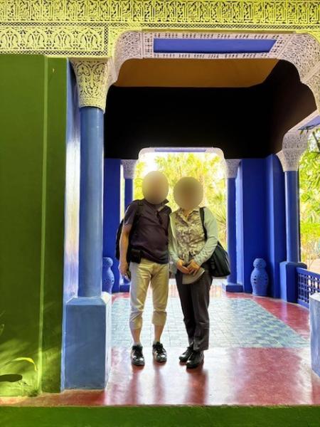 マラケシュのマジョレル庭園（マラケシュ）。世界中の植物が集められて青い建物の周辺に配置。映えスポットです