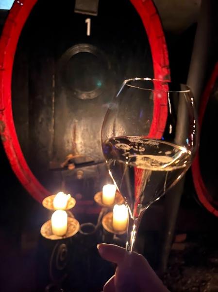 ■ワインセラー（Wine Cellar）バドラッツ パレス ホテルでは「シークレットスペース」と呼ばれる場所で、特別な体験をしていただくことができます♪ そのうちのひとつ、「ワインセラー」にご招待いただきました♪ 120年前に作られたワインセラーで、歴史のあるワイン樽もそのまま保管されていました。30,000本以上のワインを所蔵し、その中にはプレミアムワインも数多くあるそうです！ こちらではワインテイスティングのイベントやディナー、特別なパーティーも開催できます。今回は、乾杯のシャンパンとオードブルをこちらでいただきました。オードブルはシャンパンに合わせたものが用意されていました♪