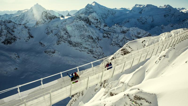 晴れていたら、こんな絶景とスリルが体験できそうです（©Titlis Cableways）