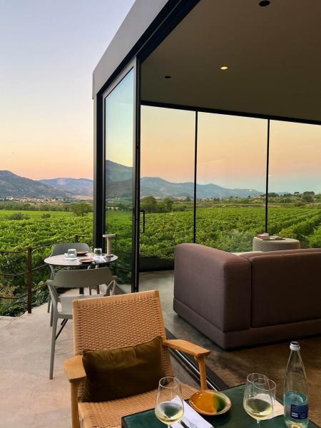 併設ホテルのラウンジでは、葡萄畑を見ながらのアペリティーボが最高でした！