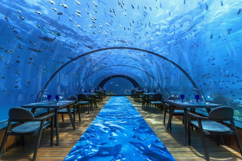 ●フラワリ アイランド リゾートの「5.8 アンダーシー レストラン」水深5.8mに位置する、世界最大のオールガラスの水中レストラン。1回8組限定。