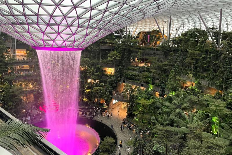 調べるまで全然知らなかったのですが、中心に大きな人工の滝があり、植物園などもある素敵な商業施設でした（写真：ジュエルの滝）。そこでシンガポール名物のチリクラブを食べました。食べるのが難しかったですが、すごく美味しくて、大満足でした！