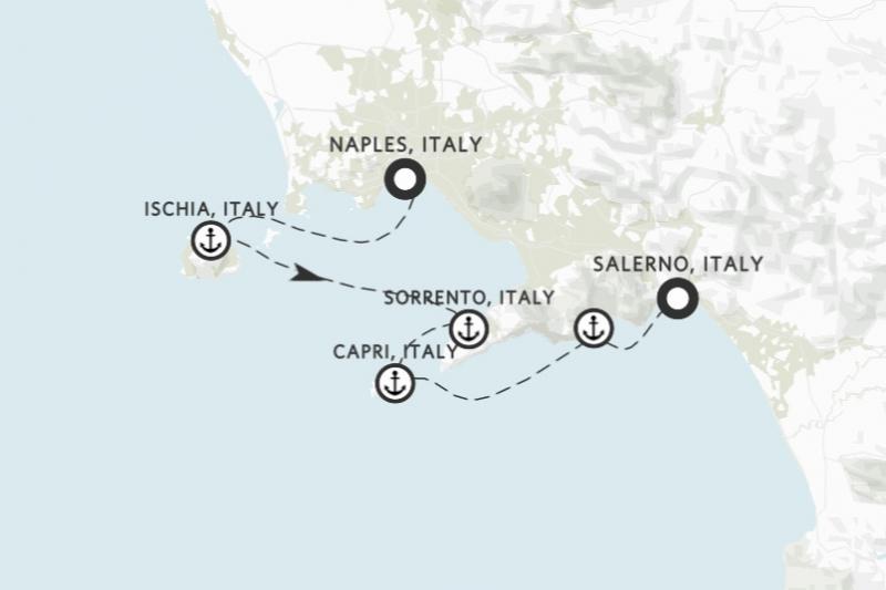 ◆ナポリからサレルノ◆2027年6月20日〜2027年6月25日◆5泊、6つの寄港地◆ナポリ～イスキア～ソレント～カプリ～アマルフィ～サレルノ
