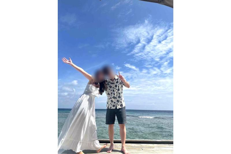 海をバックに撮影♪