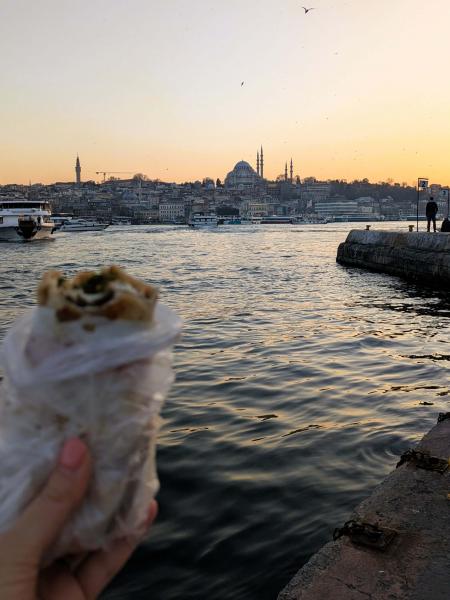 イスタンブールの港近くで鯖（さば）サンド