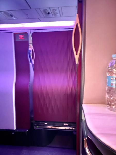 Qスイートの機内の廊下と隣のシートのドア