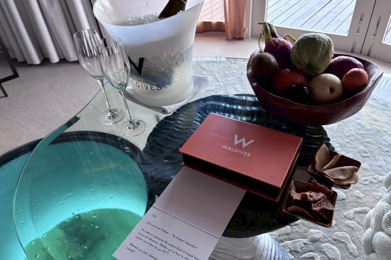 ハネムーン特典のウェルカムアメニティとスパークリングワイン