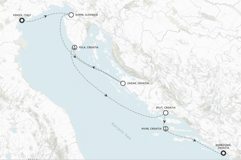 ◆ベネチアからドブロブニク◆2027年8月4日〜2027年8月10日◆6泊、7つの寄港地◆ベネチア～コペル～ザダル～プーラ～スプリット～フヴァル～ドブロブニク