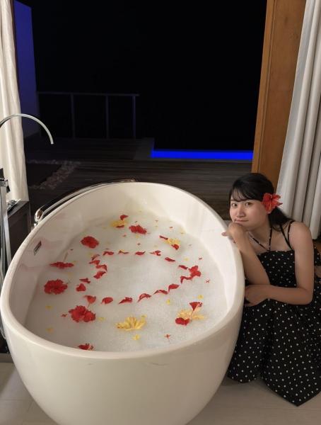 サプライズで泡風呂を用意してくださいました！ ルンルンな妻（笑）