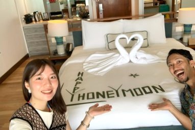 ディガリではハネムーン仕様のベッドデコレーションで出迎えてくれました♪