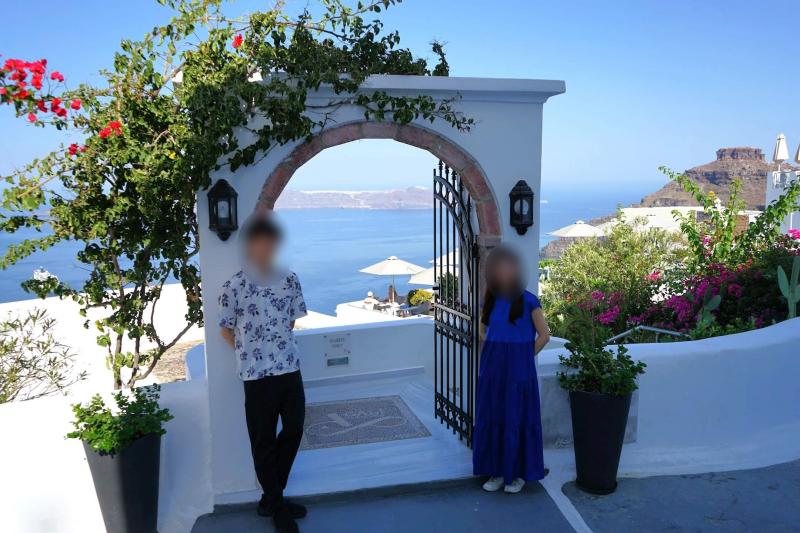 サントリーニ島1日観光プライベートツアーでは、たくさん記念写真をとってもらいました