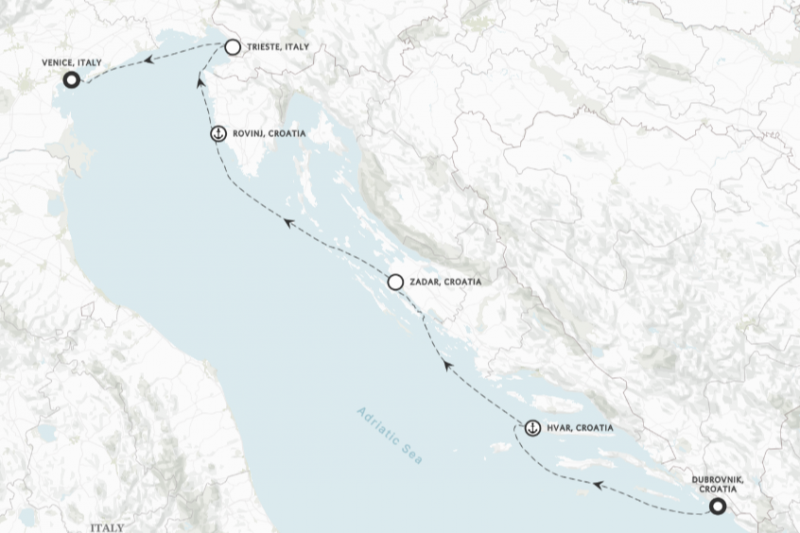 ◆ドブロブニクからベネチア◆2027年7月29日〜2027年8月4日◆6泊、6つの寄港地◆ドブロブニク～フヴァル～ザダル～ロヴィニ～トリエステ～ベネチア