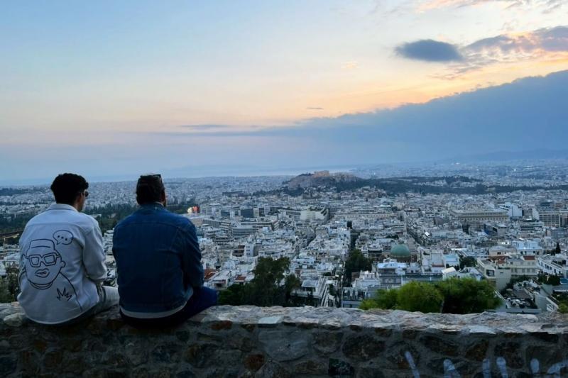 アテネの高台にあるレストランからの景色