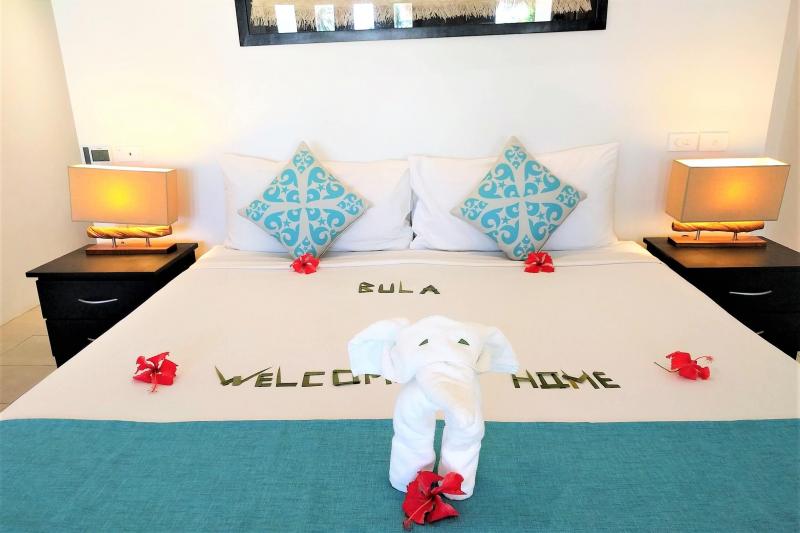 ベッドメイキングは「BULA」というフィジーの挨拶が！ ゾウさんのタオルもかわいいですね♪