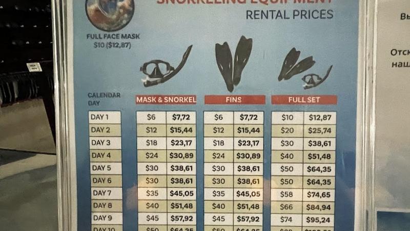 シュノーケリングセットのレンタルはダイビングセンターにて有料です