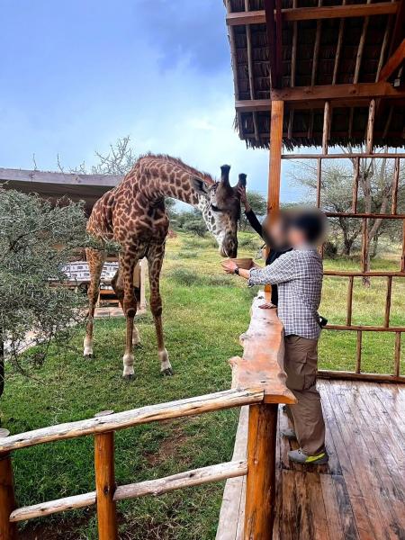宿泊したサーバル ワイルドライフ。お部屋の前でもキリンと触れ合えます