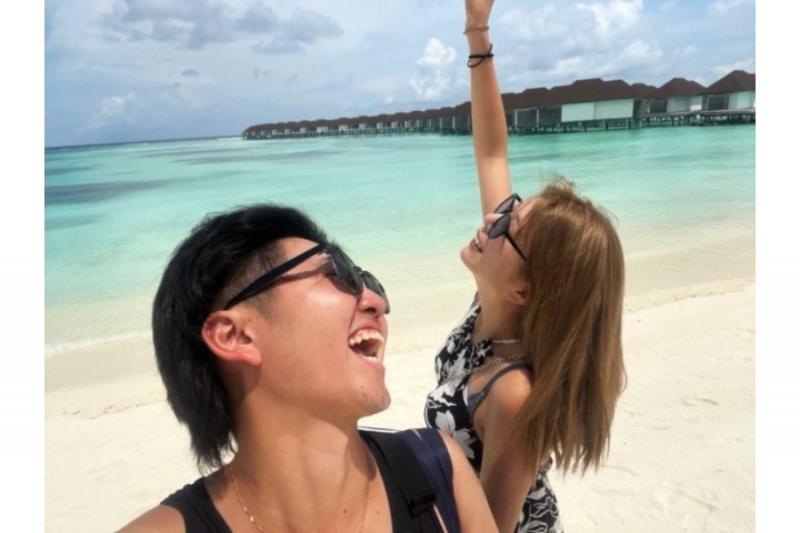 モルディブで滞在したリゾートのビーチで！