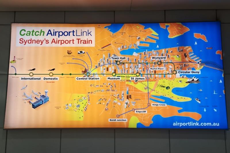 シドニー空港からの電車のマップ
