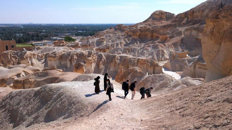 遠くに最大のオアシス（ナツメヤシ）が見えます