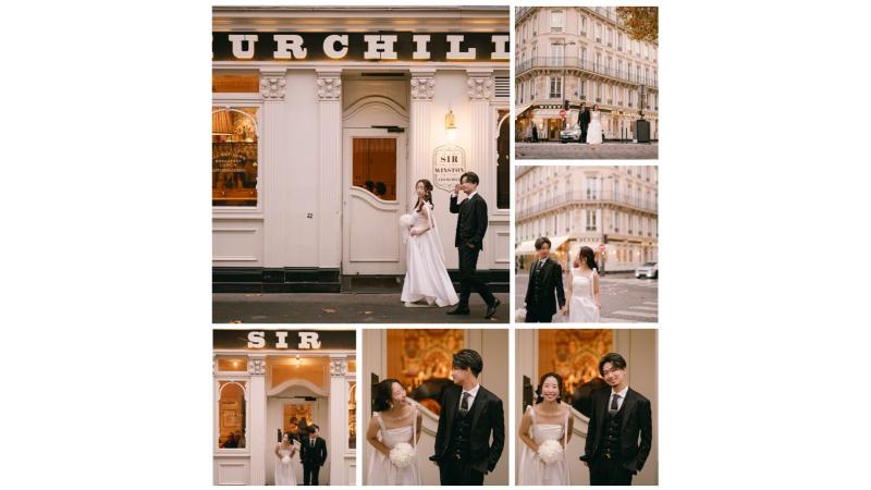 パリの街並みをバックに撮影