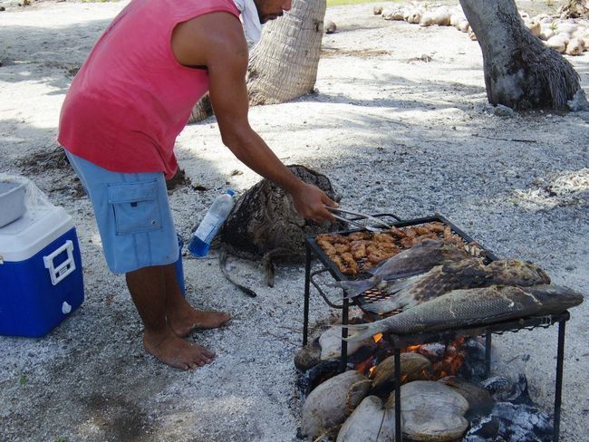 モツピクニック：BBQランチ。何がすごいってハエがすごい！ かまわず食べるところがワイルド！お魚おいしかった～
