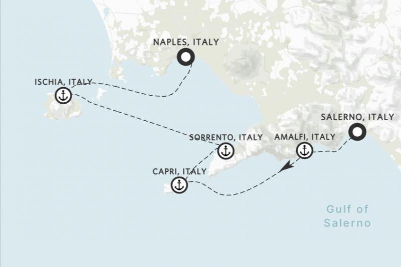 ◆サレルノからナポリ◆2027年6月25日〜2027年6月30日◆5泊、6つの寄港地◆サレルノ～アマルフィ～カプリ～ソレント～イスキア～ナポリ